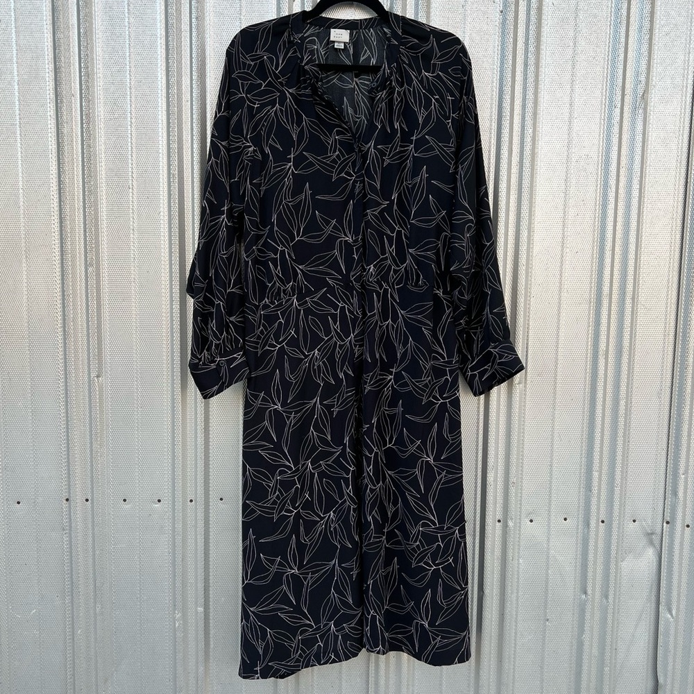 Leaf Print Black Shirtdress